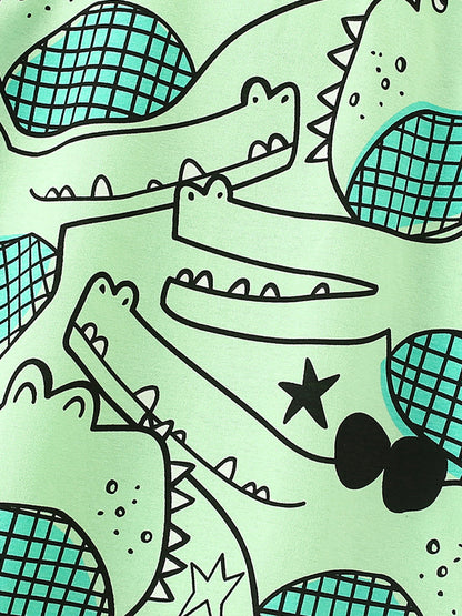 Summer Baby Kids Unisex Alligator Animals Cartoon Pattern Short Sleeves T-Shirt And Shorts Casual Clothing Set