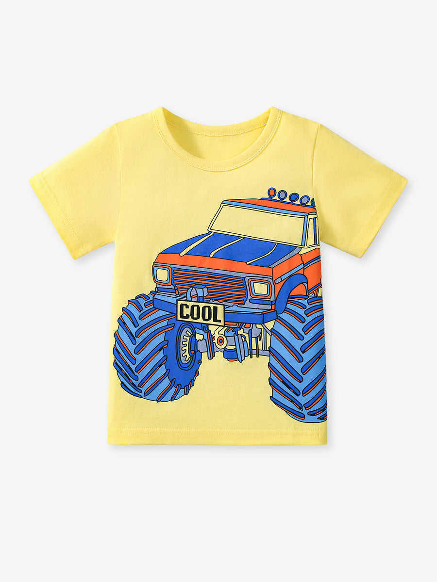 Boys’ Suv Cartoon Pattern Short Sleeves T-shirt in European and American Style for Summer