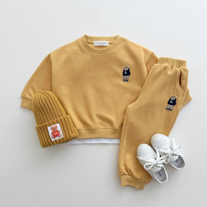 Spring and Autumn Kids Unisex Casual Teddy Logo Long Sleeves Top Pullover and Pants Clothing Set