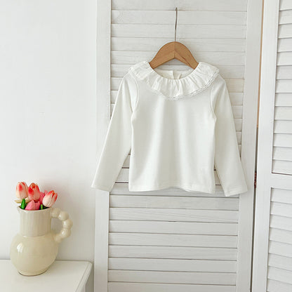 Autumn New Arrival Baby Kids Girls Soft Comfortable Simple Long Sleeves Top Base Shirt with Collar