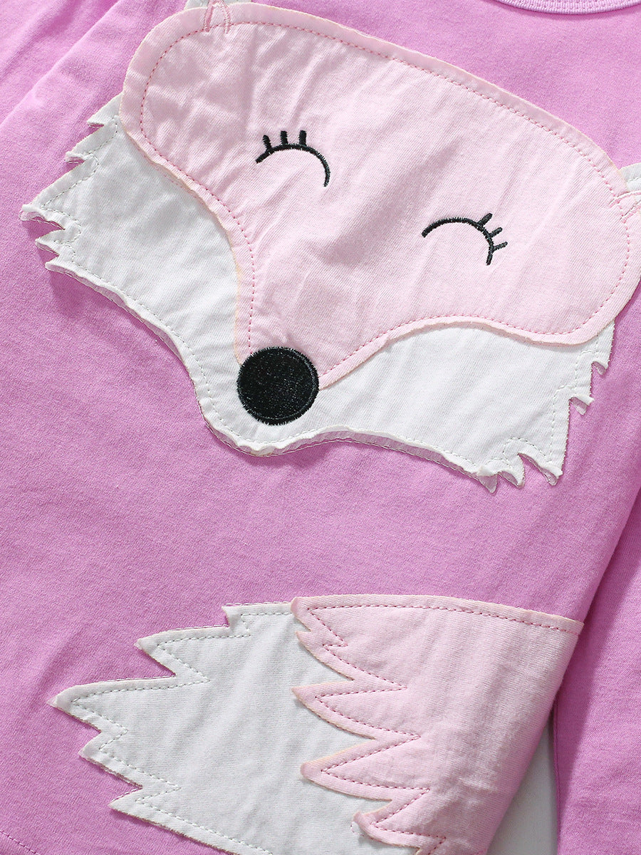 Autumn Girls’ Cute Fox Cartoon Pattern Long Sleeves T-Shirt In European And American Style For Summer