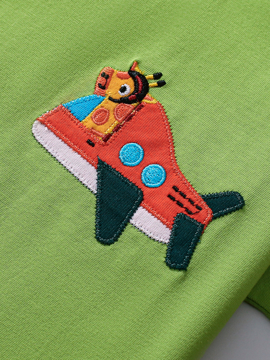 Boys Kids’ Air Plane Cartoon Embroidered T-shirt in European and American Style for Summer