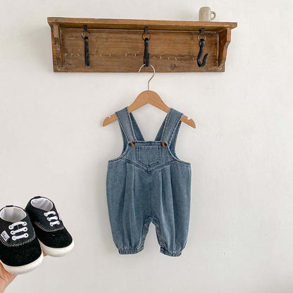 Spring And Autumn Unisex Baby Denim Sleeveless Overalls Romper