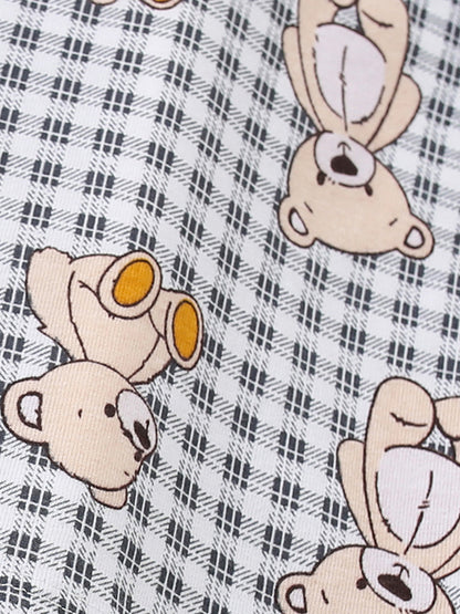 Summer Baby Kids Girls Teddy Bear Pattern Plaid Crew Neck Shirt And Denim Shorts Clothing Set
