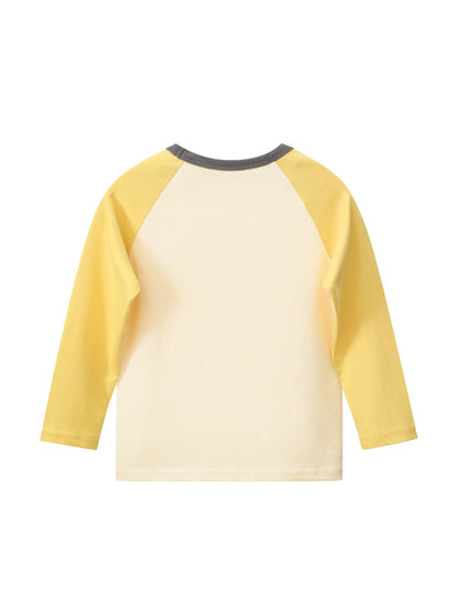 Autumn New Arrival Kids Girls Cartoon Print Crew Neck Long Sleeves Color Patchwork Shirt