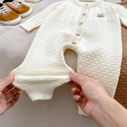 Arrival Autumn Baby Unisex Long Sleeves Teddy Pattern Knitted Romper