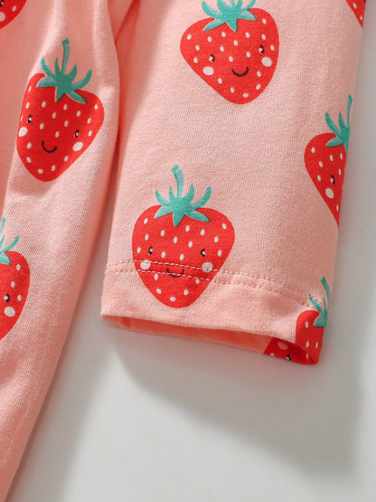 Arrival Autumn Girls Long Sleeves Cartoon Strawberry Fruits Pattern Crew Neck Dress