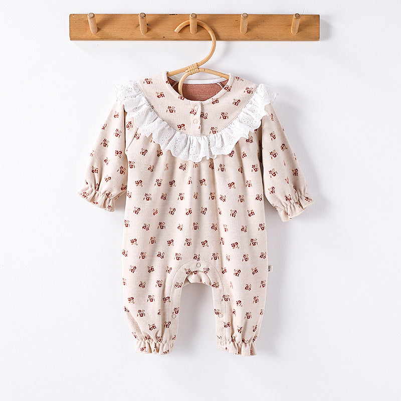 Autumn and Spring New Arrival Baby Girls Simple Floral Pattern Long Sleeves Rompers