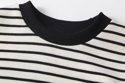 Girls Striped Pullover Tops Black Dress Sets