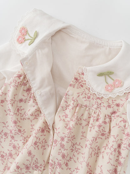 Recién llegado de otoño, mono con estampado de flores para niñas pequeñas con un solo pecho y cuello bonito 