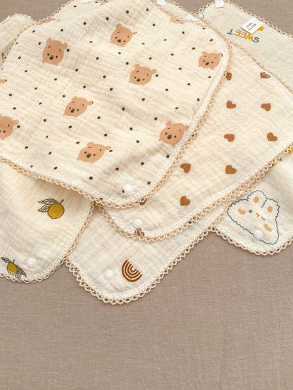 Adorable Cartoon Cotton Muslin Cloth Snap-On Triangle Bib