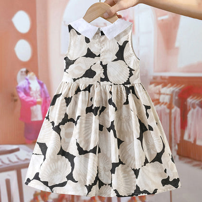 Arrival Summer Girls Sleeveless Peter Pan Collar Conch Pattern Thin Dress