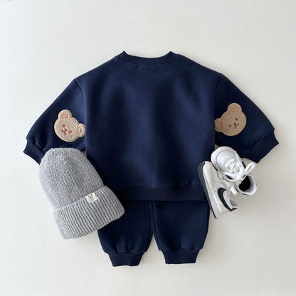 Conjunto de ropa unisex de otoño para bebés y niños, informal, con estampado de osito de peluche, de manga larga y pantalones 