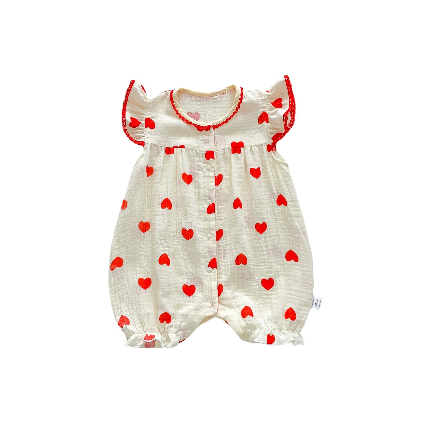 Best Selling Summer Baby Kids Girls Red Heart Pattern Fly Sleeves Romper