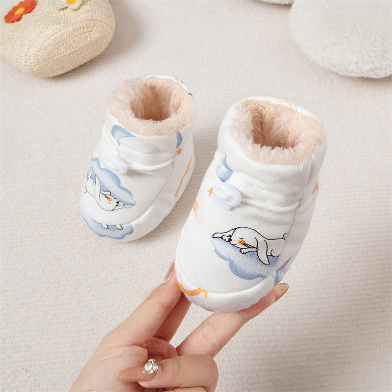 Winter Hot Selling Baby Animals Cartoon Print Thickened Cotton-padded Fleece-lined Warm Soft Bottom Shoes