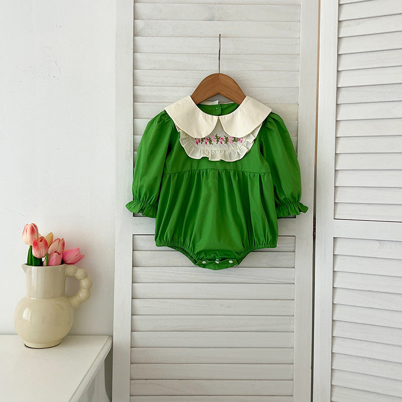 Conjunto de otoño para niñas y bebés, mono y vestido con estampado de flores bordadas y cuello Peter Pan de manga larga, conjunto a juego para princesas y hermanas 