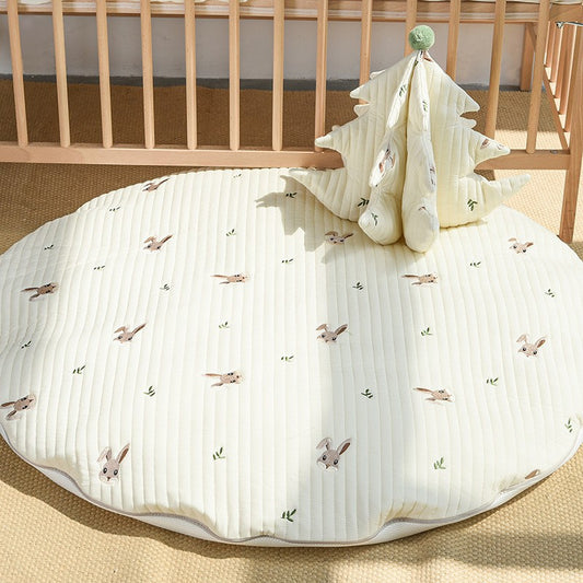 Bear Stitched Floor Mat, Embroidered, Round Shape, Detachable And Washable Baby Crawling Mat