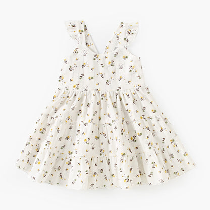 Summer New Arrival Baby Girls Holiday Floral Pattern Princess Strap Dress