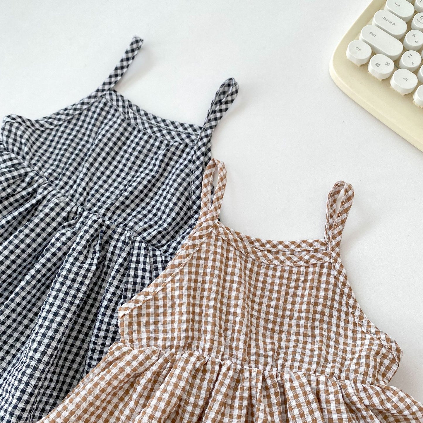 Summer New Arrival Baby Girls Plaid Sleeveless Strap Onesies Dress