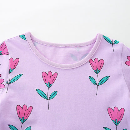 Vestido de manga corta con estampado de flores moradas para niña recién llegado de verano 