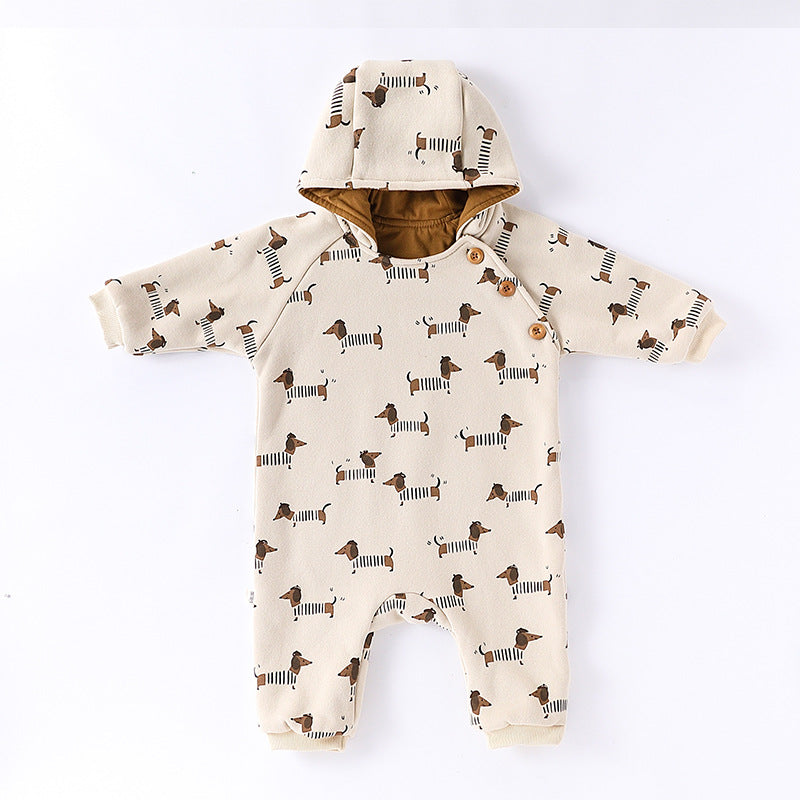 Autumn and Winter New Arrival Baby Unisex Simple Pattern Long Sleeves Casual Thickened Rompers