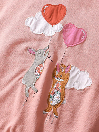 Spring and Autumn Girls Cartoon Rabbit and Balloon Pattern Long Sleeves Crew Neck Top Sweatshirt and Polka Dots Pants Clothing Set