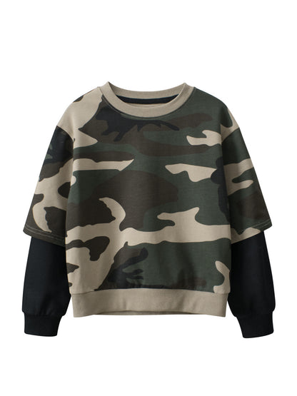 Baby Boy Kids Camouflage Pattern Crew Neck Long Sleeves Warm Cozy Pullover