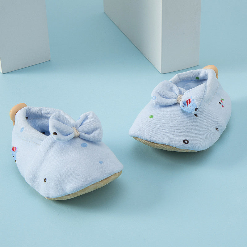 Summer Hot Selling Baby Simple Cartoon Print Soft Sole Anti-slip Shoes with Cotton Fabric