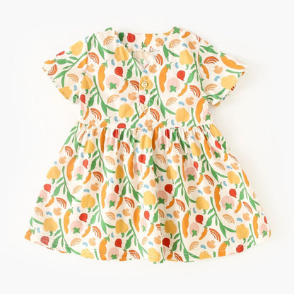 Summer New Arrival Baby Girls Casual Vegetable Pattern Short Sleeves V Neck Dress