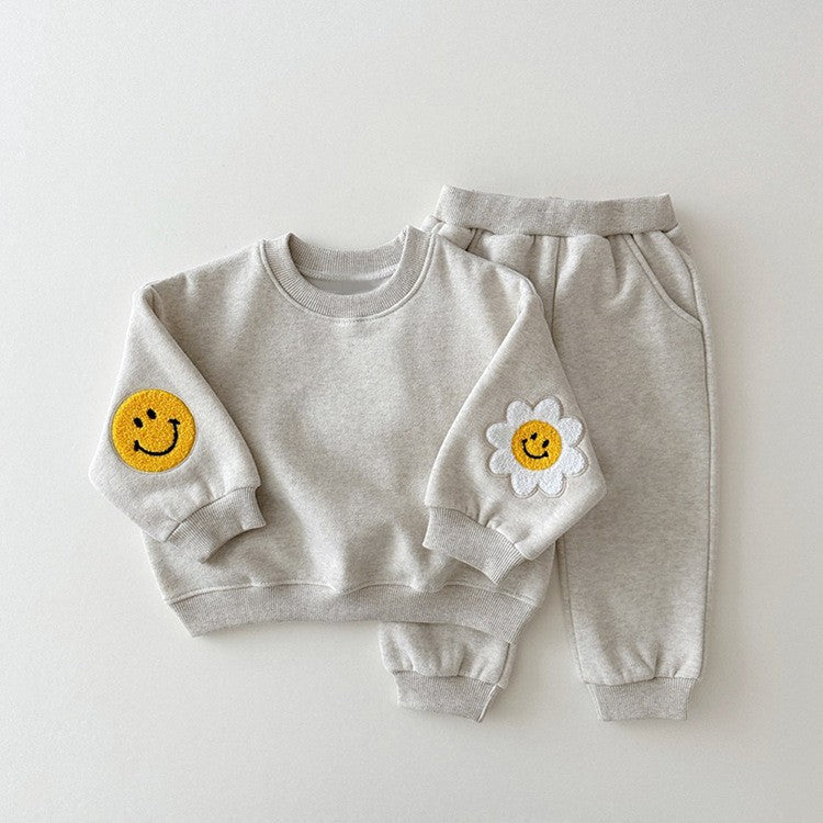 Baby Girls Kids Cartoon Pattern Knitted Crew Neck Casual Pullover Solid Color Pants Set