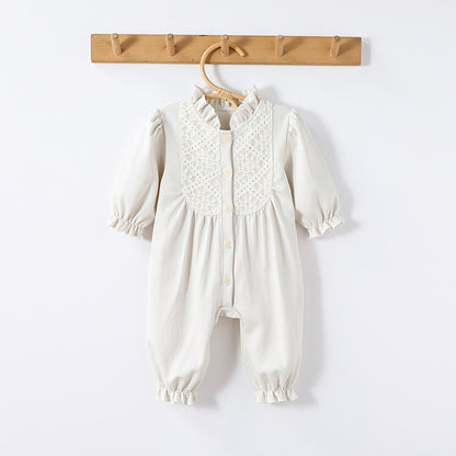 Autumn and Spring New Arrival Baby Simple Embroidery Pattern Long Sleeves Rompers