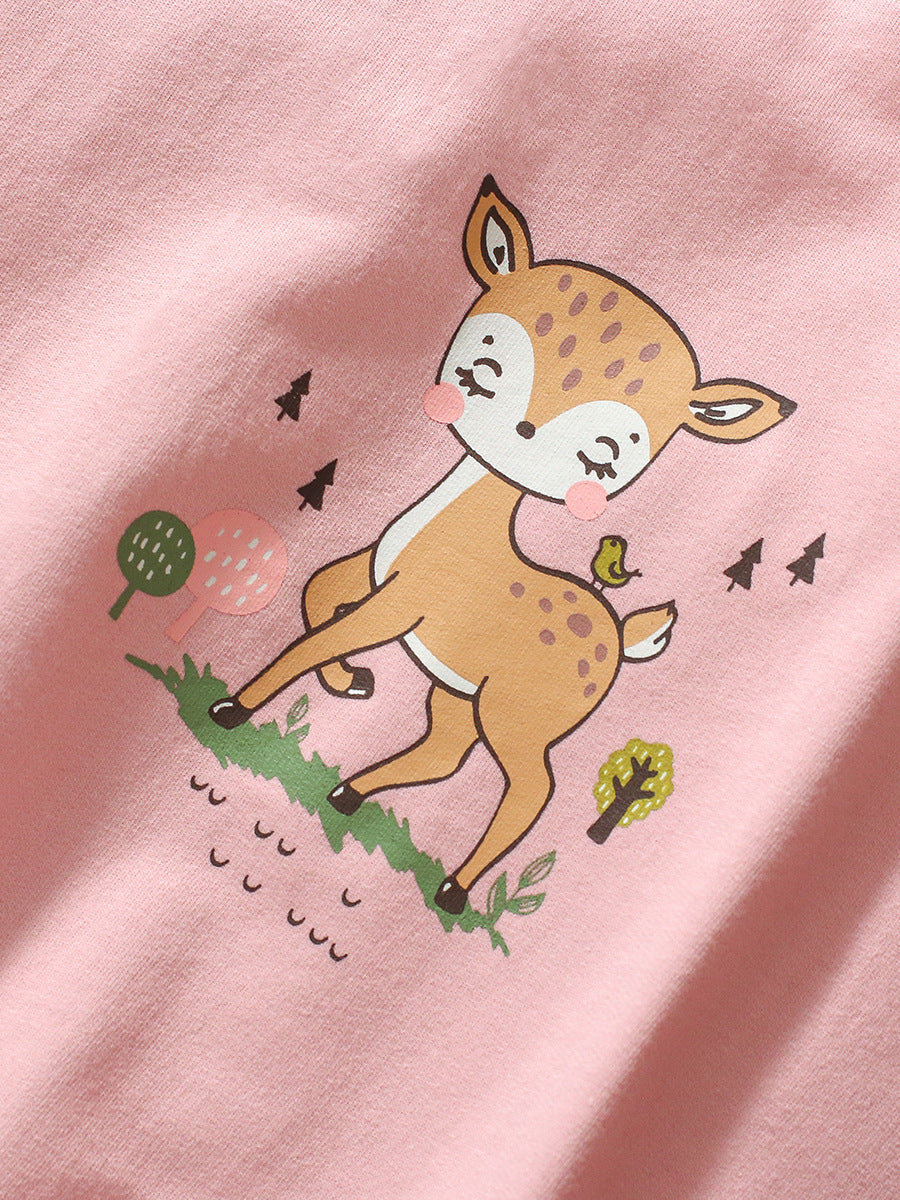 Autumn Baby Kids Girls Cartoon Little Deer Pattern Pullover Clothing Long Sleeves Top Sweatshirt