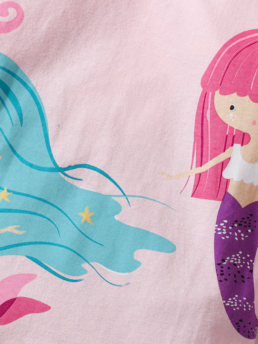 Conjunto de camiseta y pantalón de manga larga con estampado de dibujos animados de princesa sirena para niñas de primavera y otoño 