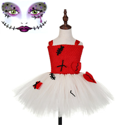 Children Girls’ Halloween Costume Set: Sleeveless Cosplay Tulle Dress with Accessory – Sets