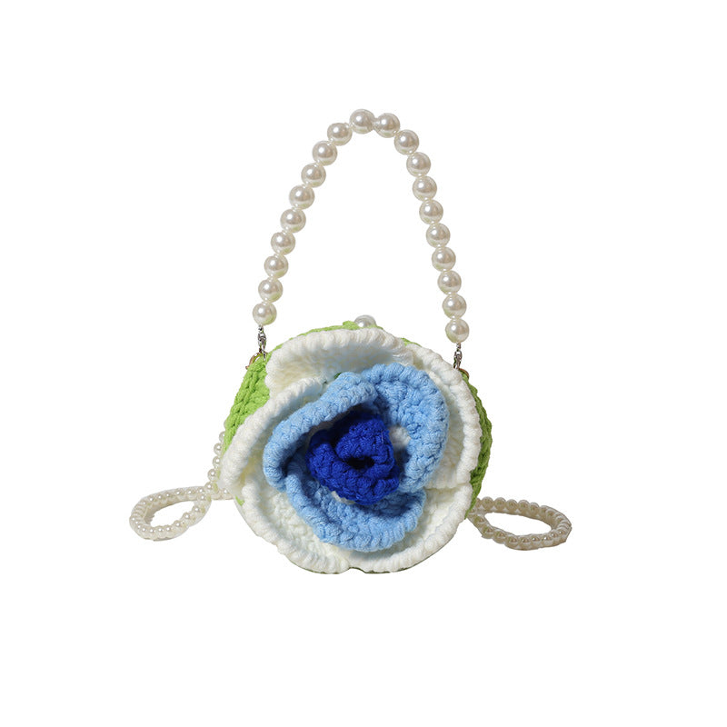 Sweet Flower Ladies’ Knitted Mini Pearl Handbag