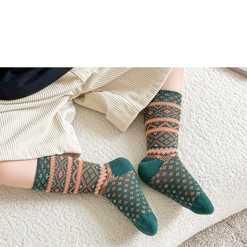 Kids Unisex Vintage Pattern Comfortable Crew Socks Set