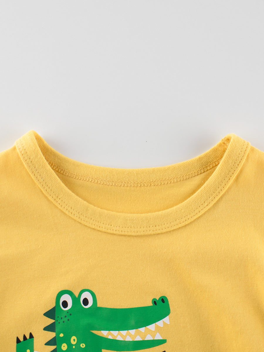 Camiseta con estampado de cocodrilo de dibujos animados para niños en estilo europeo y americano 