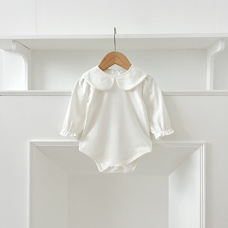 Autumn New Arrival Baby Girls Long Sleeves Solid Color Peter Pan Collar White Onesies