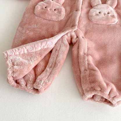 Winter New Arrival Baby Girls Cute Rabbits Pattern Warm Double-sided Fleece Rompers