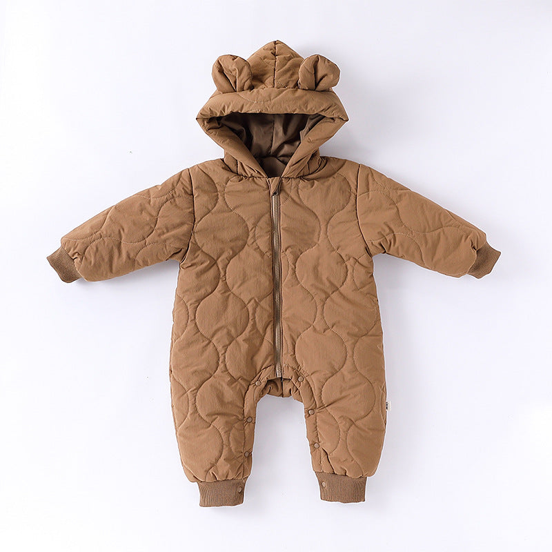 Autumn and Winter New Arrival Baby Unisex Solid Color Hooded Cozy Long Sleeves Casual Thickened Rompers