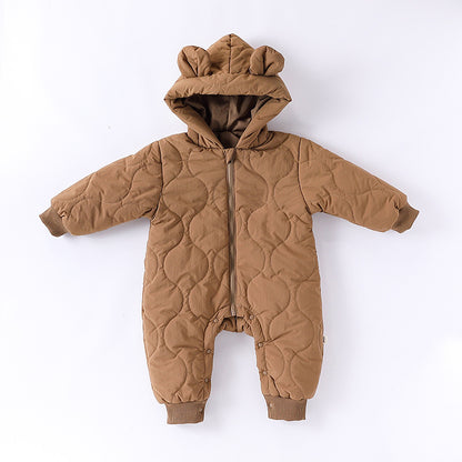 Autumn and Winter New Arrival Baby Unisex Solid Color Hooded Cozy Long Sleeves Casual Thickened Rompers