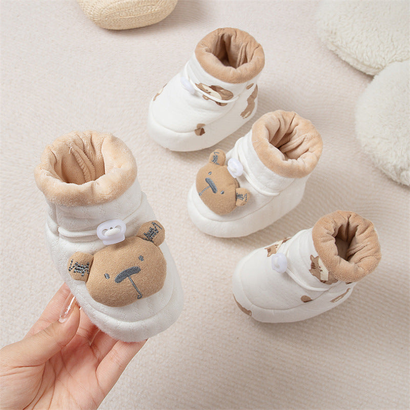 Autumn and Winter Anti-slip Soft Sole Baby Shoes with Fleece-lined Thick Cotton-padded Fabric