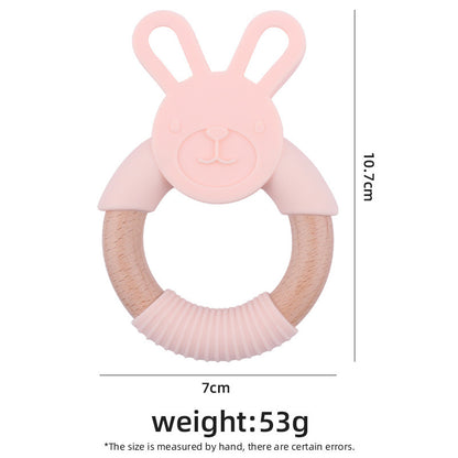 Baby Food-Grade Teething Rattle, Teething Aid for Babies, Wooden and Silicone Rabbit Teething Bracelet