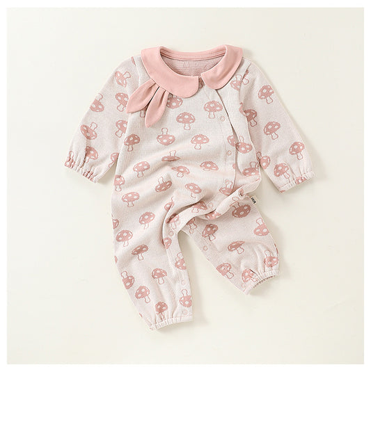 Autumn Hot Selling Baby Girls Rabbits Design Collar Mushrooms Pattern Romper