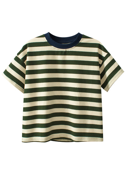 Summer New Arrival Children Boys And Girls’ Casual Striped Loose Short Sleeves T-Shirt In European And American Style For Summer