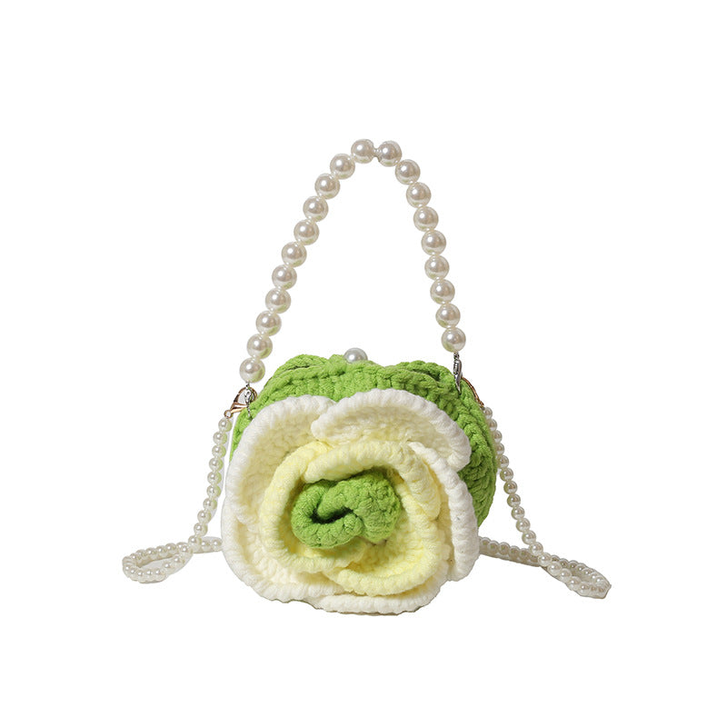 Sweet Flower Ladies’ Knitted Mini Pearl Handbag