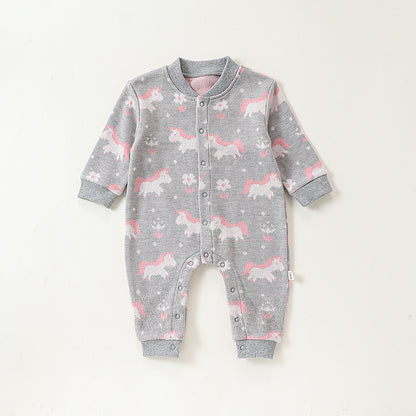 Autumn and Spring New Arrival Baby Girls Simple Animals Cartoon Pattern Long Sleeves Rompers