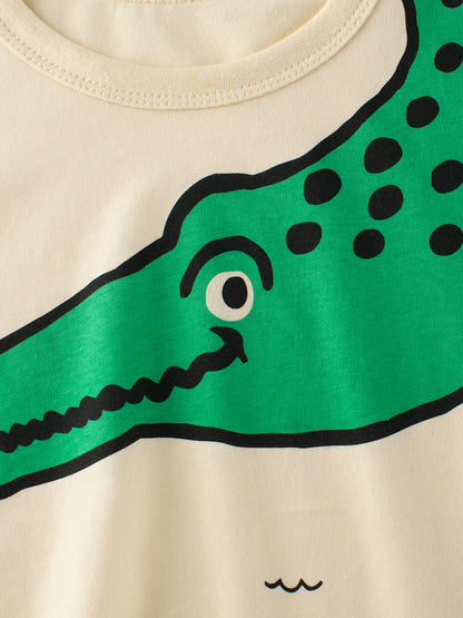 Boys’ Cartoon Alligator Print T-Shirt In European And American Style