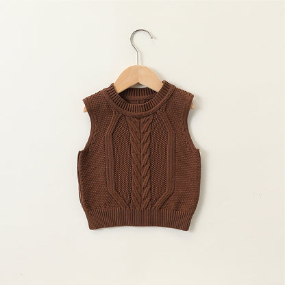 Autumn New Arrival Baby Kids Sleeveless Jacquard Pattern Knitted Vest