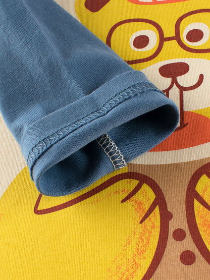 Camisa básica de cuello redondo y manga larga con estampado de osito de peluche de dibujos animados para bebés y niños de otoño 